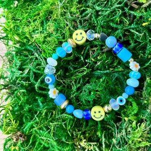New handmade beaded shades of blue friendship bracelet
